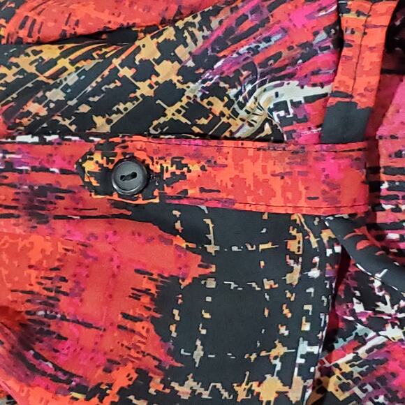 Notations Split Back Red Multicolor Long Sleeve ButtonUp Career Wear Blouse Top - Picture 7 of 9